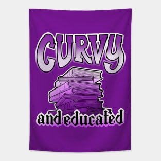 Curvy and educated, stack of purple books Tapestry