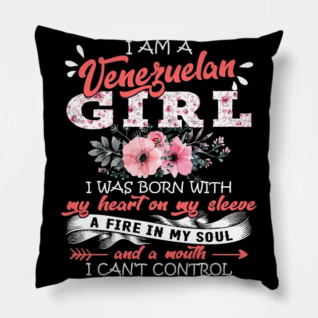 Venezuelan Girl I Was Born With My Heart on My Sleeve Floral Venezuela Flowers Graphic Pillow by Kens Shop