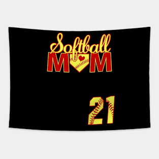 Softball Mom #21 Softball Jersey Favorite Player Biggest Fan Heart Tapestry