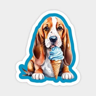 Cute dog basset hound eating ice cream cone gift ideas for all Magnet