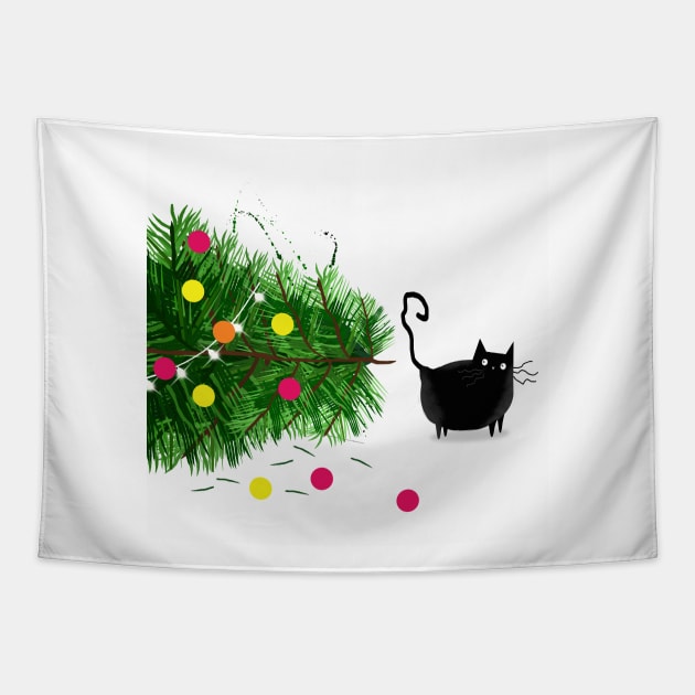 Black Cat Christmas Tapestry by Scratch