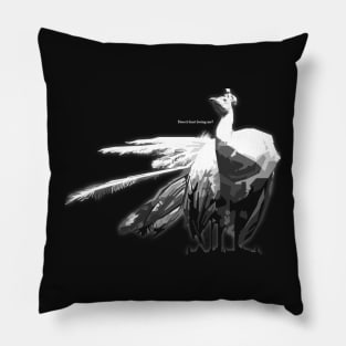 Sad Peacock does it hurt loving me? in grayscale Pillow