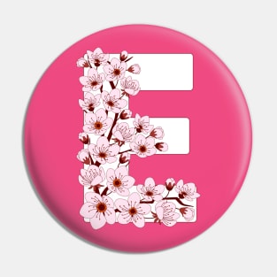 Colorful capital letter E patterned with sakura twig Pin