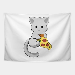 Grey Cat with Pizza Tapestry