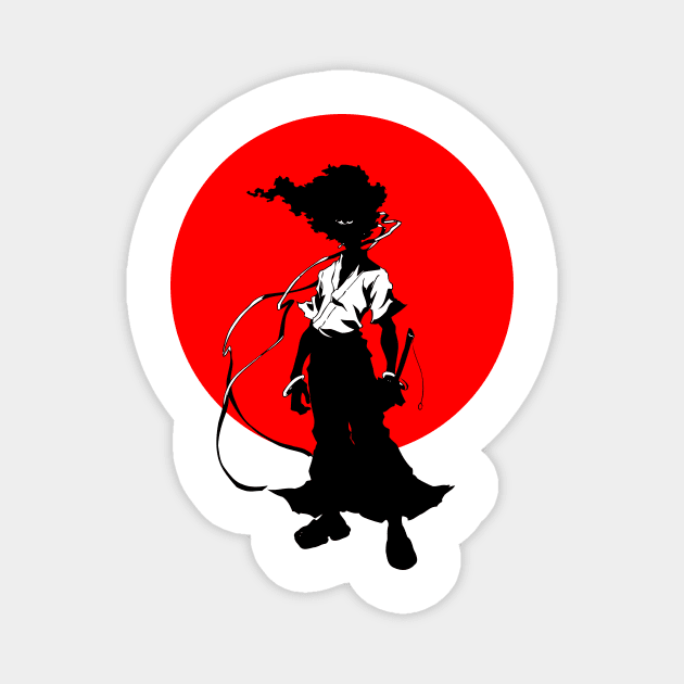 Afro hair samurai in red moon Magnet by Brianconnor