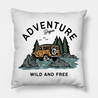 Light Blue Illustration Adventure T-Shirt Pillow