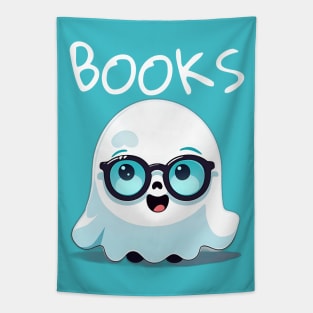 Cute Ghost With Glasses Book Lovers Tapestry