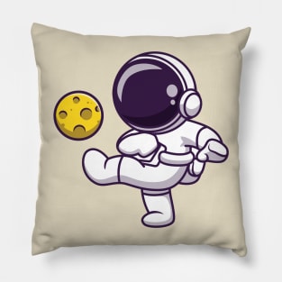 Cute Astronaut Playing Soccer Moon Cartoon Pillow