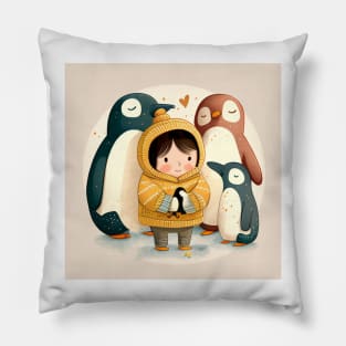 Boy and the Penguin's Penguin Day Celebration Pillow