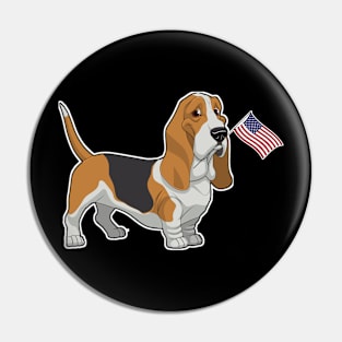 American Flag Basset Hound Dog Love Pin