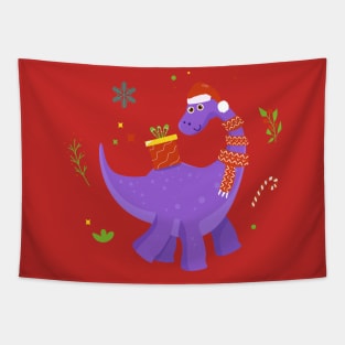 Funny Christmas Dinosaur Tapestry