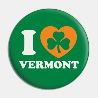 St Patricks Day Vermont Irish Shamrock Heart Pin