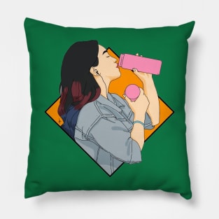 Beautiful woman drinking milk Pillow