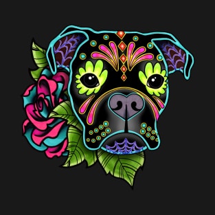 Boxer in Black - Day of the Dead Sugar Skull Dog T-Shirt