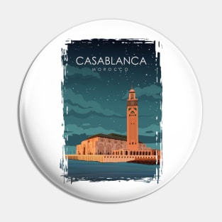 Casablanca Morocco Vintage Minimal Travel Poster at Night Pin