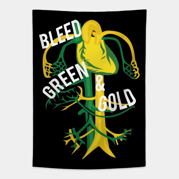 Bleed Green N Gold Tapestry by mikelcal