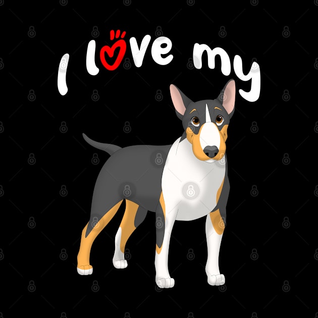 I Love My Black, Tan & White Bull Terrier Dog by millersye