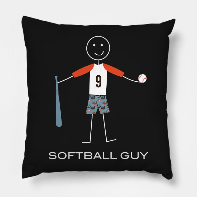 Funny Mens Softball Player Illustration Pillow by whyitsme