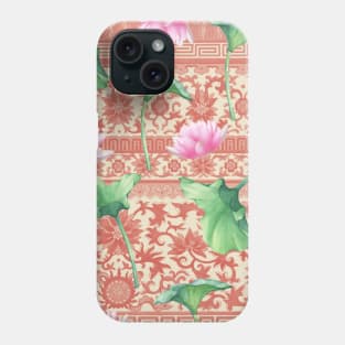 Hong Kong Lotus Pink and Green with Floral Pastel Pattern Phone Case