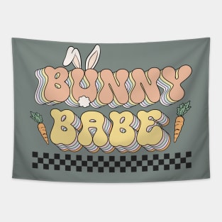 Bunny Babe Retro Easter Rabbit Carrot Checkered Tapestry