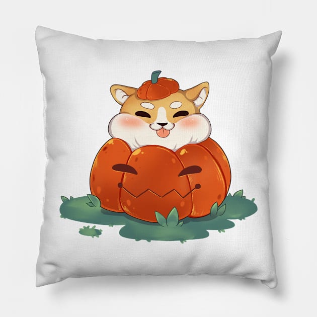 Cute dog in carved pumpkin Pillow by Itsacuteart