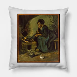 Peasant Woman Cooking by a Fireplace Pillow