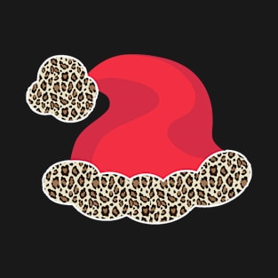 Leopard Print Santa Hat Christmas Holiday T-Shirt