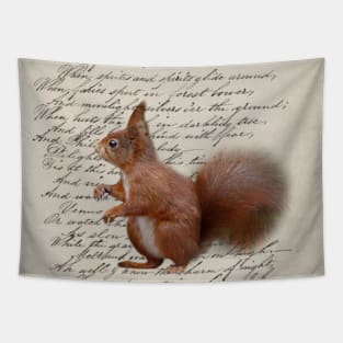 dark academia autumn fall fairytale scripts woodland animal squirrel Tapestry