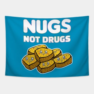 Nugs Not Drugs Black Yellow Illustrated Nuggets Kawaii Face Tapestry