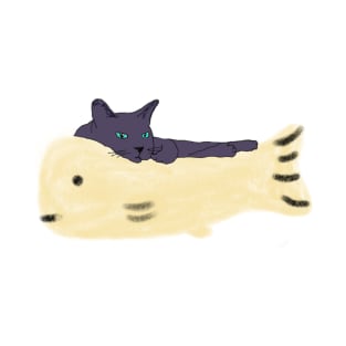 Cute cat with big fish cushion, Cute kitten on a fish cushion T-Shirt