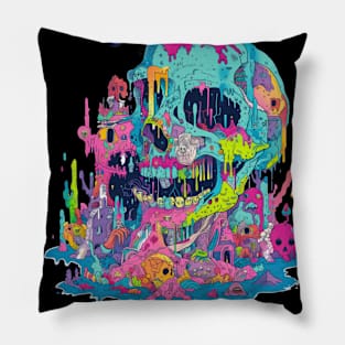 Neon occult Halloween, day of the dead, skull design. Pillow