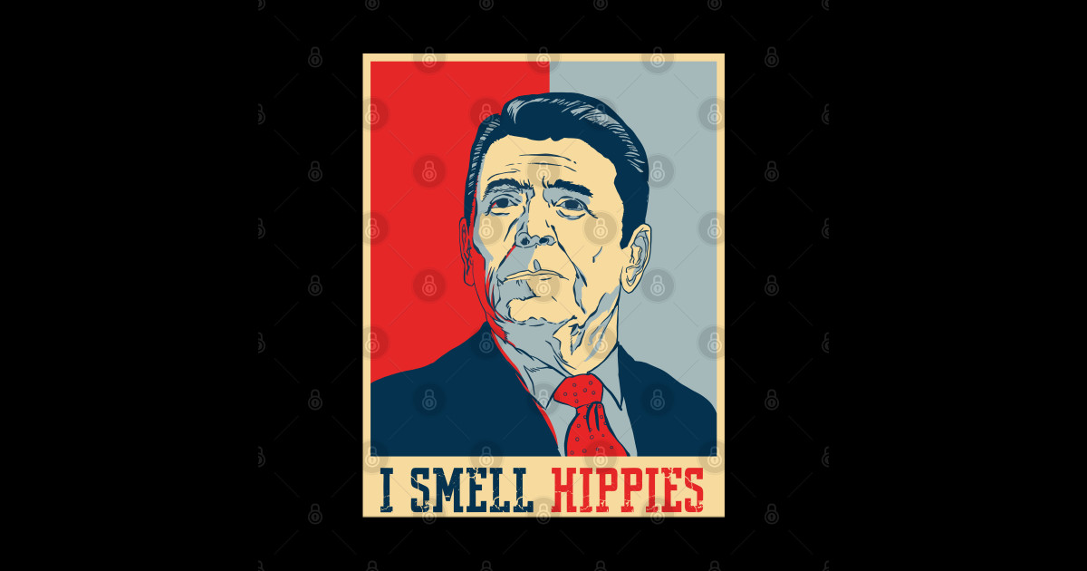 I smell Hippies Ronald Reagan I Smell Hippies Sticker TeePublic