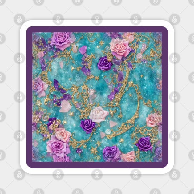 Amethyst, Rose Quartz and Roses Pattern Magnet by PurplePeacock