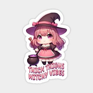 Thick Thighs Witchy Vibes Cute Kawaii Chubby Witch Magnet