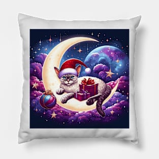 Devon Rex Cat On The Moon Christmas Pillow