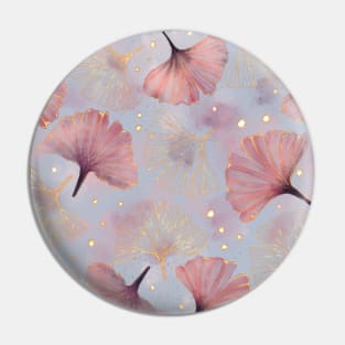 Watercolor Golden Ginko Leaves Grey Pink pattern Pin