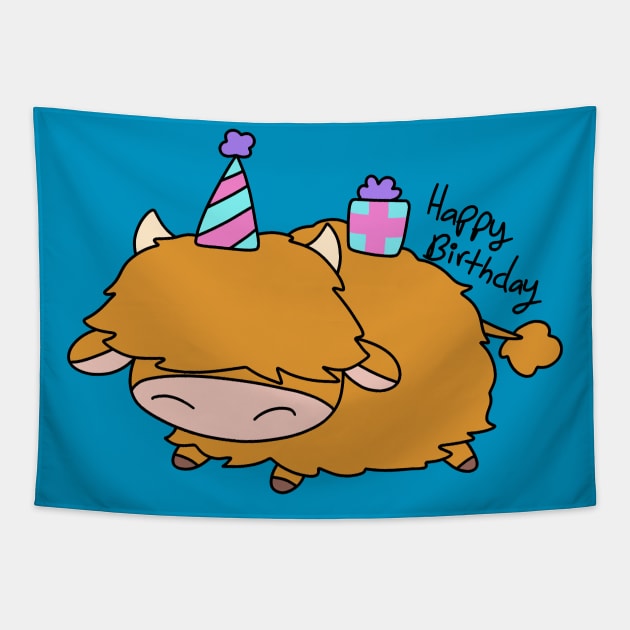 Happy Birthday Highland Cow Tapestry by saradaboru