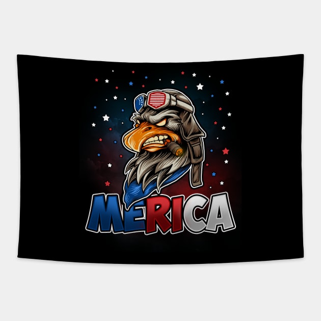 'Merica 4th of July American Funny Bald Eagle Tapestry by GigibeanCreations