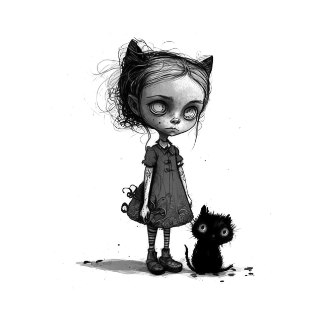 Little Girl with black Cat by pxdg