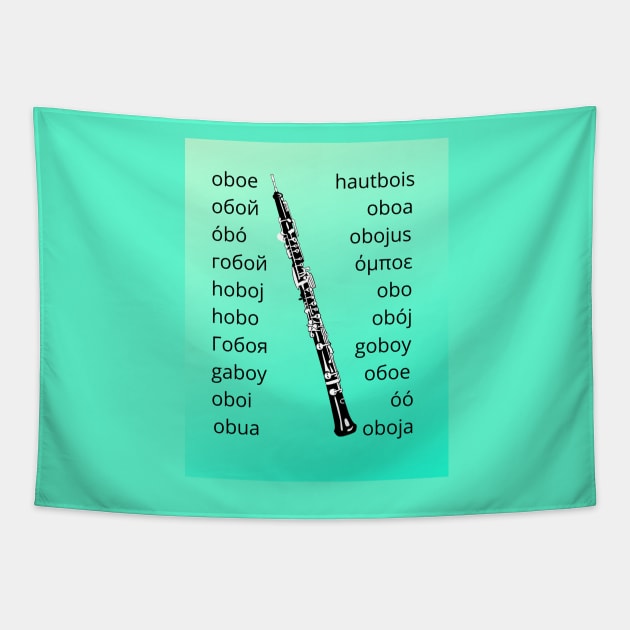Oboe in many Languages green Tapestry by Ric1926