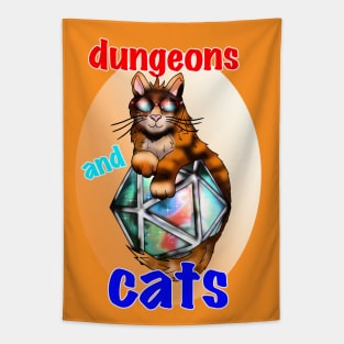 Cool ginger cat dungeon meowster with dnd D20 dice Tapestry