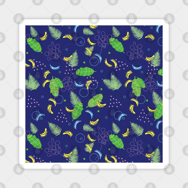 Green and Blue Banana Jungle Print Magnet by frokenfryxell