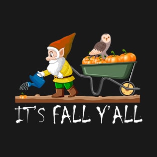 It's Fall Y'all Cute Gnomes Pumpkin Autumn Tree Fall Leaves T-Shirt