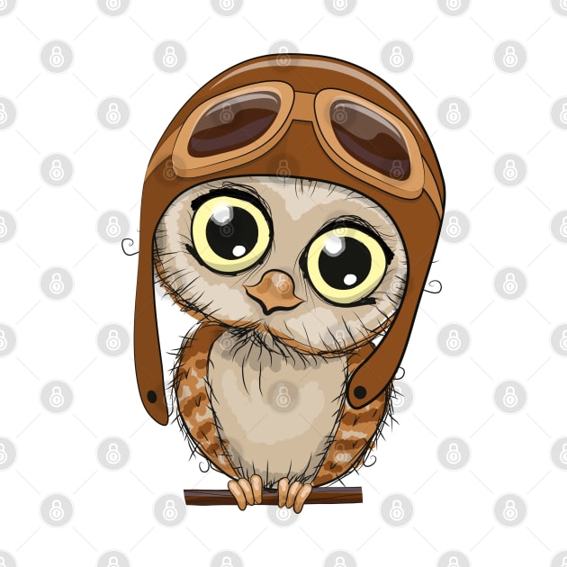 Cute little owl with big eyes and an aviation hat by Reginast777