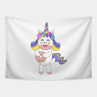 Cute Kawaii Unicorn eating donut Tapestry