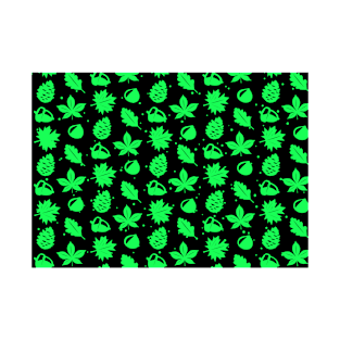 Green Graphic Nature Pattern on Black Background T-Shirt