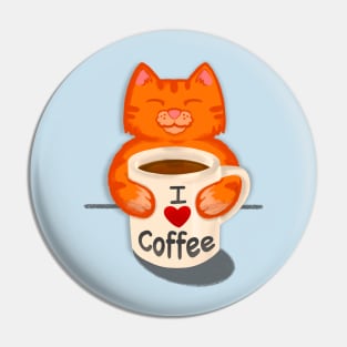 Cat Sipping Coffee I LOVE COFFEE Pin