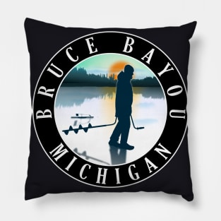 Bruce Bayou Ice Fishing Michigan Sunset Pillow