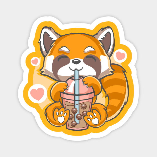 Red Panda Boba Tea Love Kawaii T-Shirt Magnet by DeepFriedArt