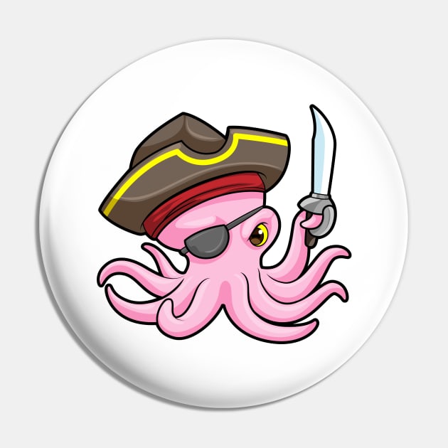 Octopus as Pirate with Saber & Eye patch Pin by Markus Schnabel